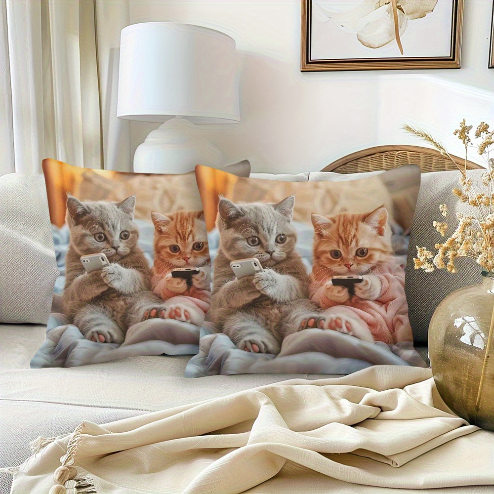 Set 2 Federe Cuscino Gatto Beige 50x50 Cm – Velluto Con Cerniera Nascosta