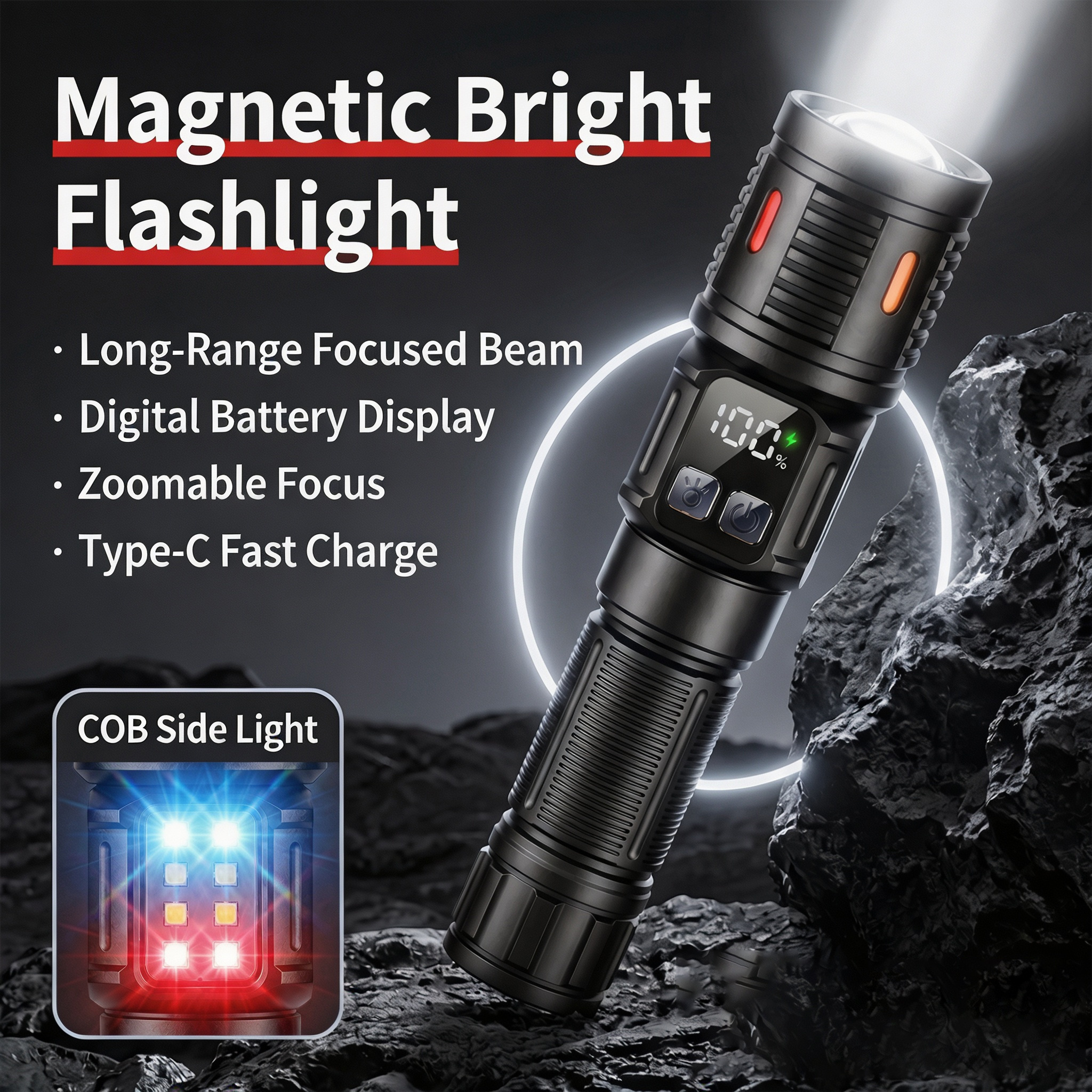 LiHangStar LED Rechargeable Flashlight with LED Side Light