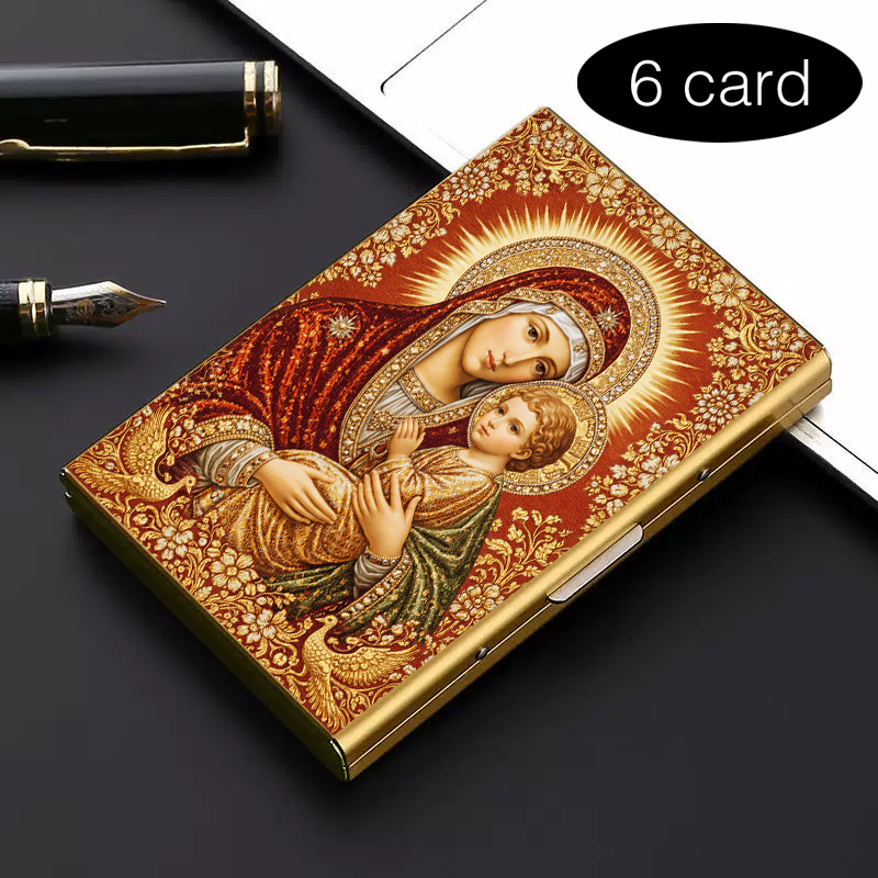 TEMU High-end Stainless Steel Rfid Anti-theft Card Holderâ Religious Icon Paintingstylish Black Metal Wallet With Multi-compartment Design Perfect