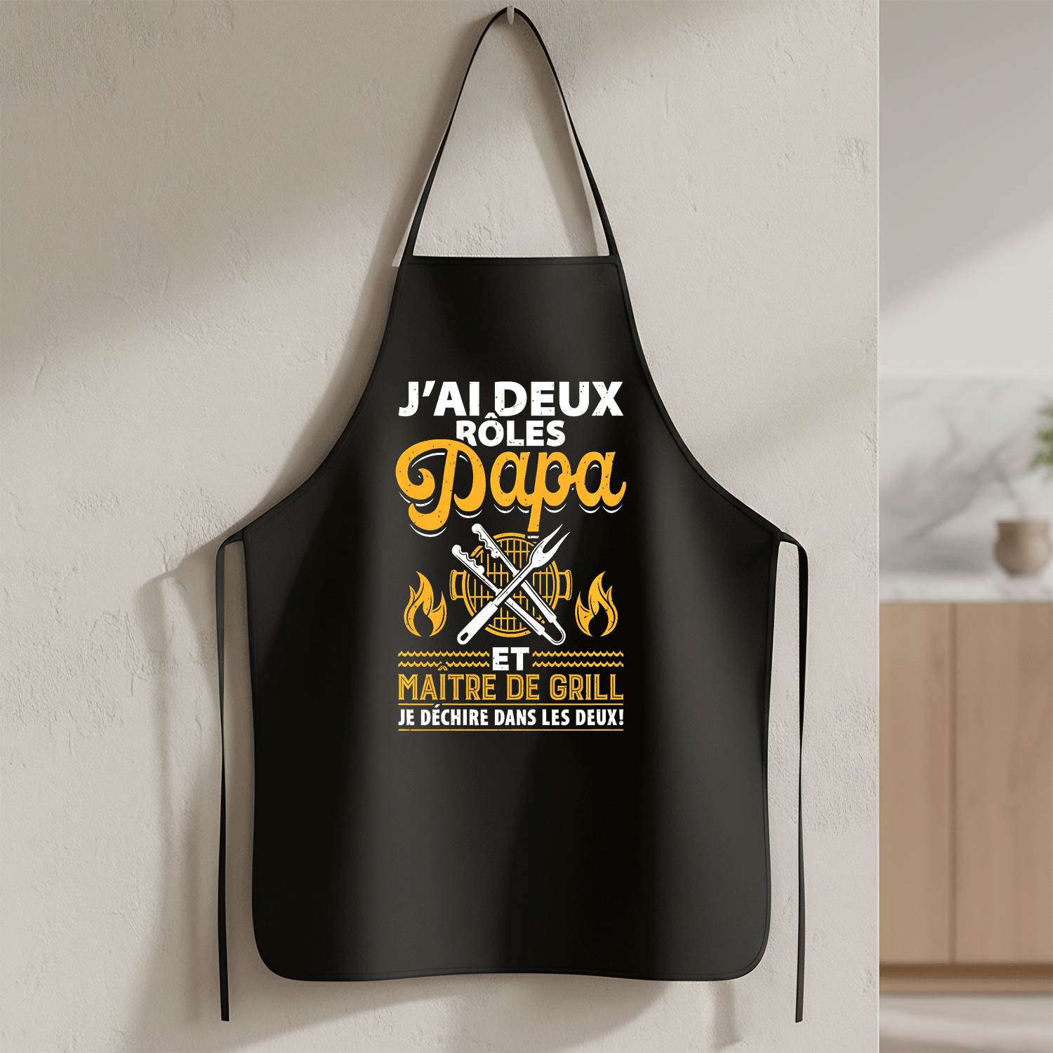 TEMU Tablier de BBQ avec française "J'ai Rôles" - Tablier de cuisine durable adapté pour le BBQ, , la peinture, les activités florales - Cadeau