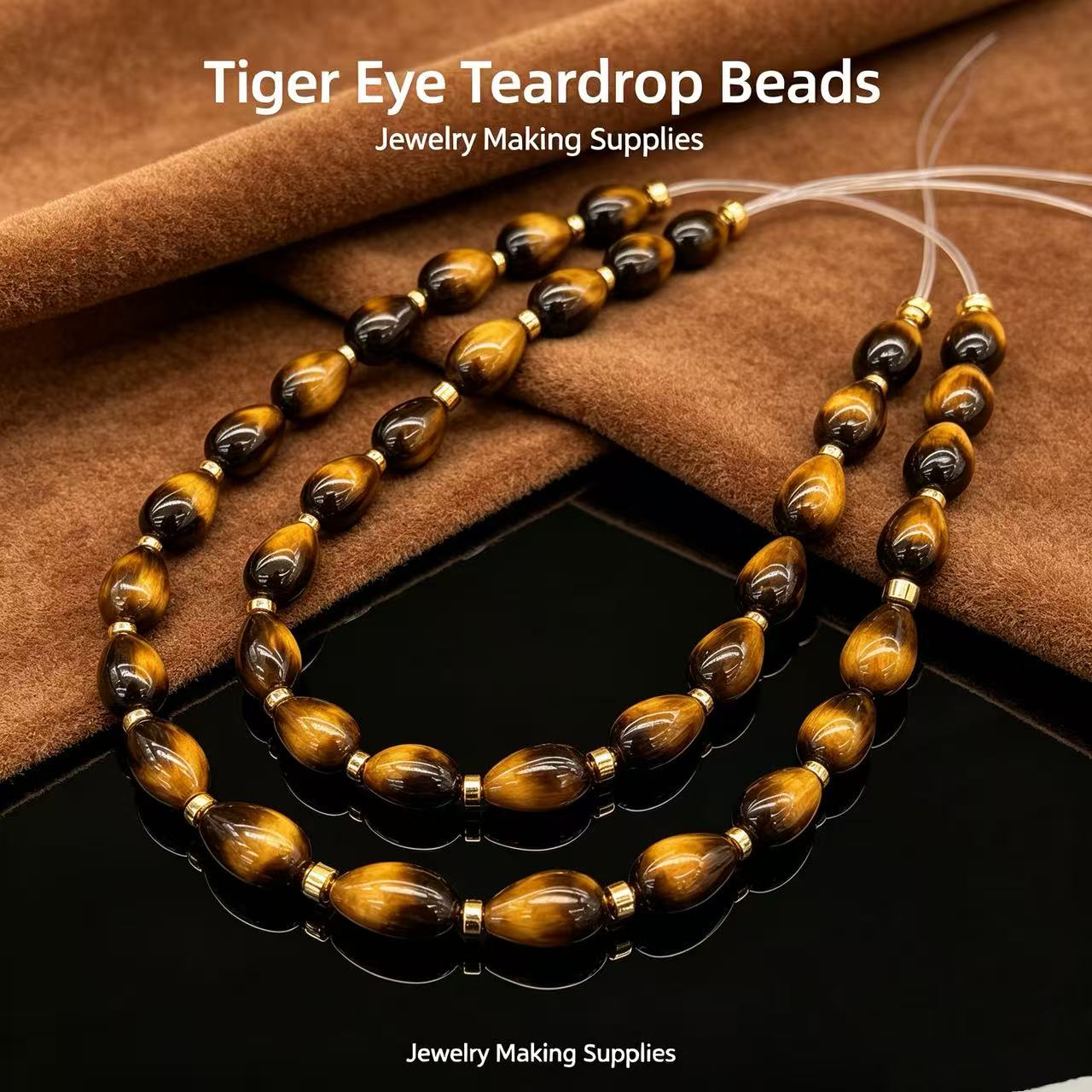 28pcs Yellow Tiger's Eye Tear Drop Glass Beads for Jewellery Making