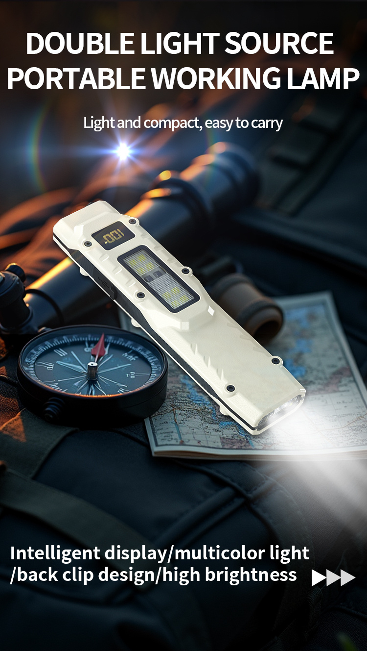 edc újratölthető zseblámpa, taktikai cob munkalámpa, hordozható klipsz lámpa 1000mah nagy akkumulátor élettartammal, teljesítmény kijelző, piros és kék fények, kültéri, háztartási alapvetők, vészhelyzeti világítás - usb kábellel felszerelve, fekete/fehér részletek 0