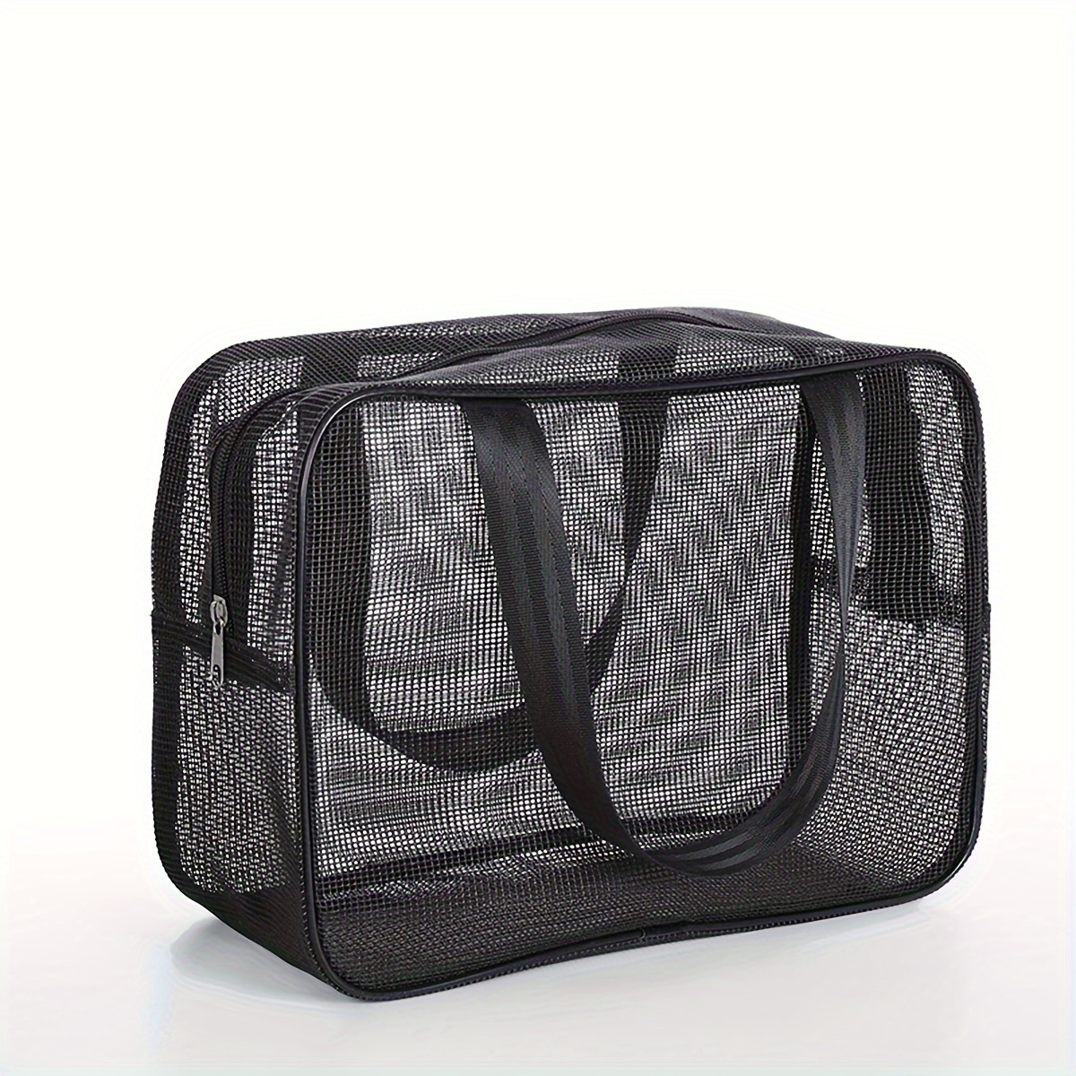 TEMU Black Mesh Men's Toiletry Bag Portable Handheld Bath Storage Makeup Bag Leak- Shower Pouch 1pc