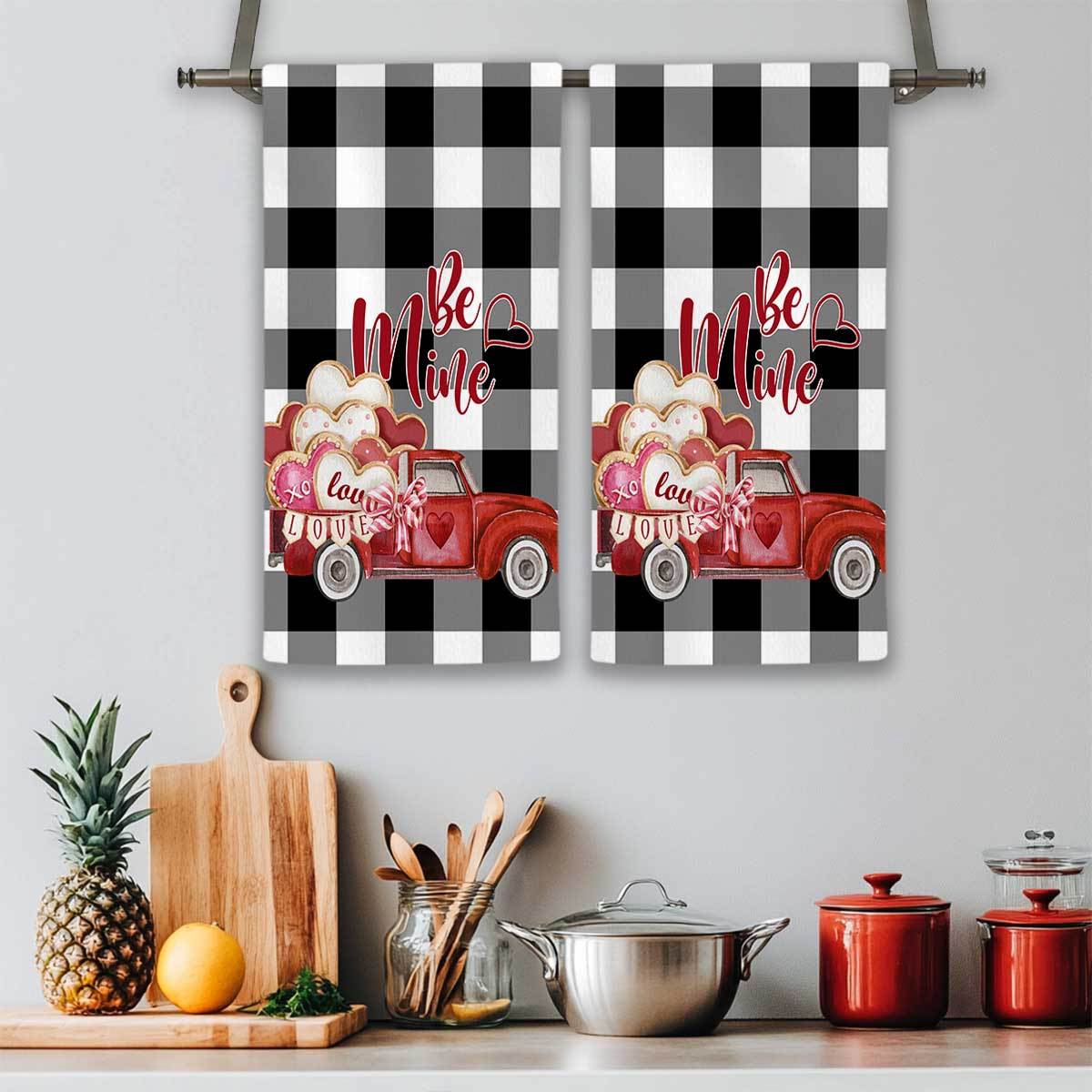 

2pcs Valentine's Day Kitchen Towels - Soft, Absorbent Polyester With Black & White Truck Design, 18x26 Inch - Drying Hands & Dishes, Farmhouse Decor, Ideal Gift