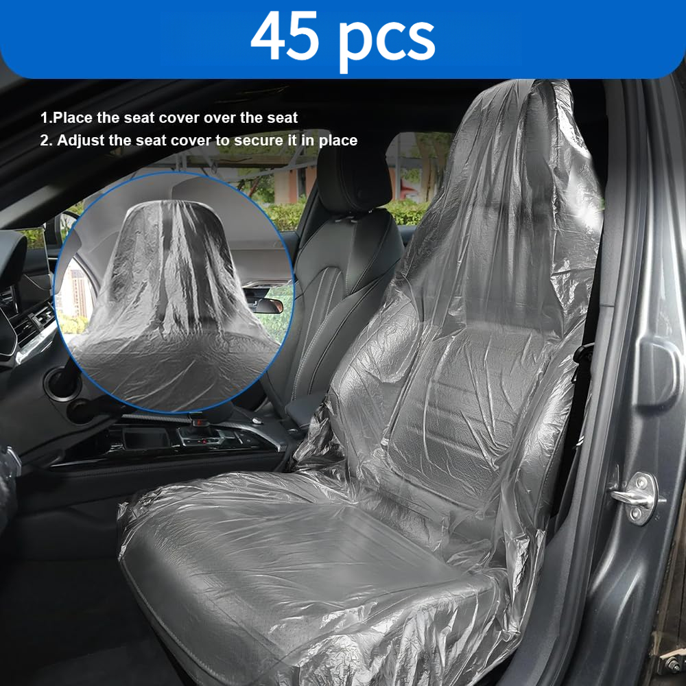 TEMU 45pcs Set Of High-quality Plastic Car Seat Covers, Disposable Consumables For Car Maintenance, Daily Commuting, And Pet Travel, A Physical