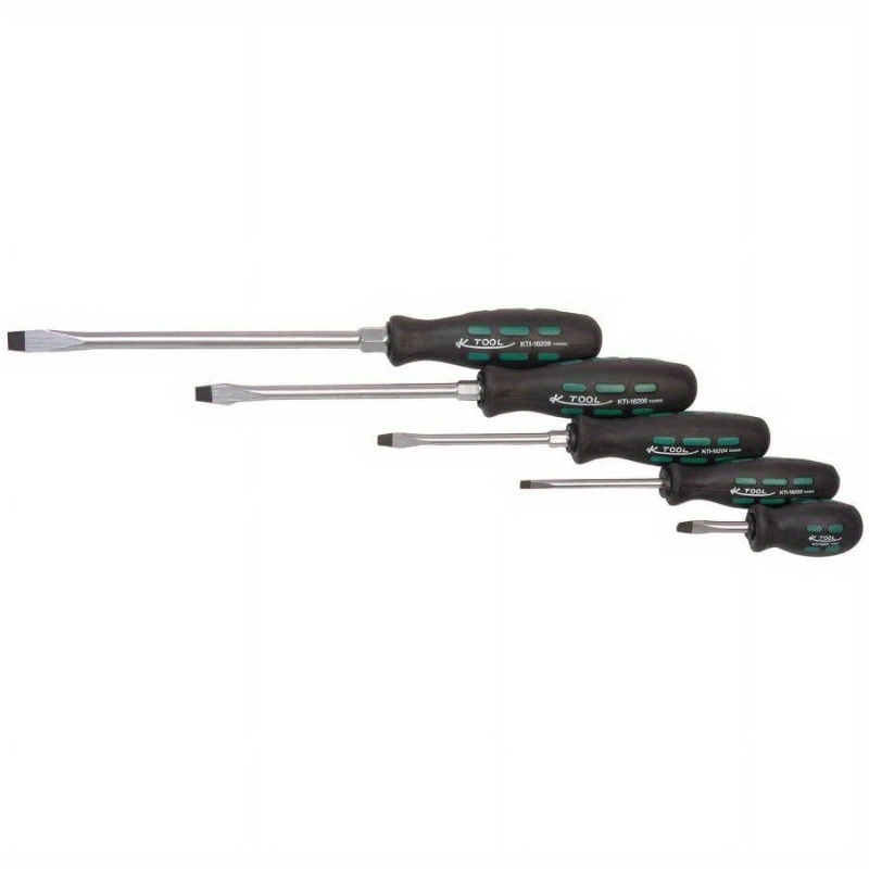 5pcs slotted screwdriver set metal non electric with green and black handles for home   and diy projects home   tools slotted screwdriver set durable metal construction screwdriver set Product details 4