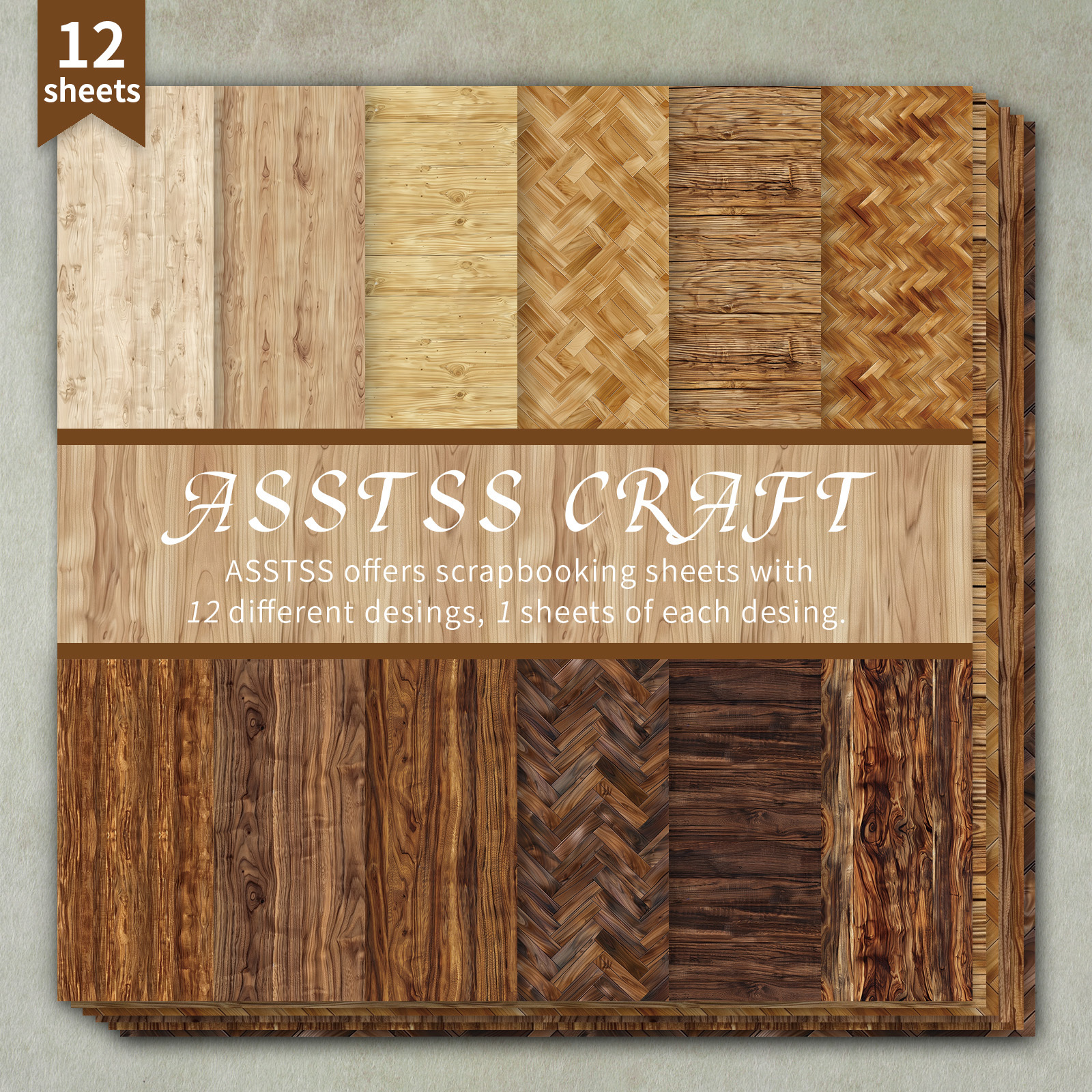 Image of 12-sheet Asstss -inch Scrapbooking Paper Pad, Wood Grain Retro Backing Paper Supplies, Heavyweight Cardstock For Journaling, Collage Art, Greeting Cards, And Crafts, 6" X 6" Pack