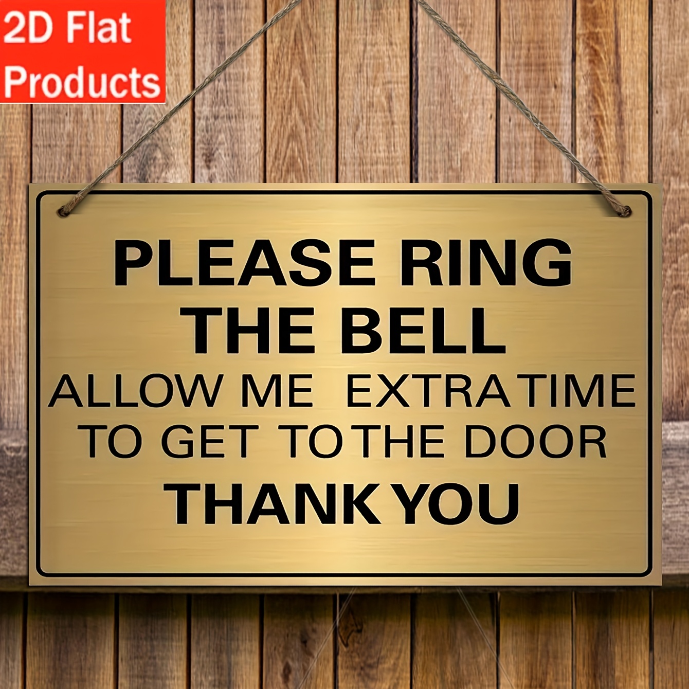 TEMU 2d Flat, Wooden Material, Suitable For Festivals, 1pc Decorative Plaque - Golden Wooden Doorbell Sign "please " Wall Hanging, Suitable For
