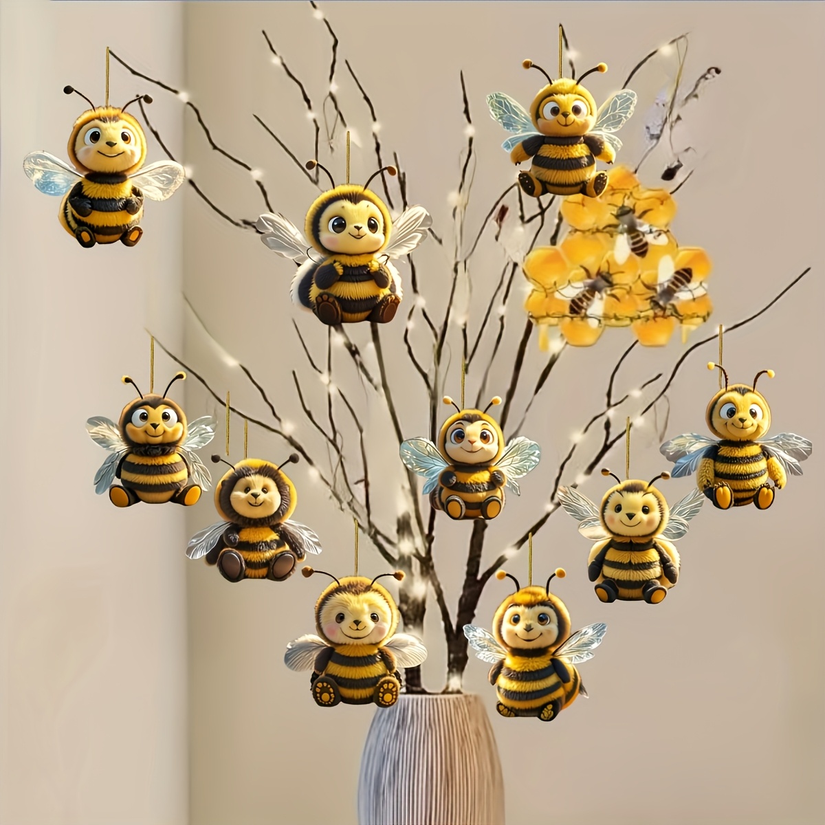 E-shop 2D Flach, Zufällige 5 Handgefertigte Acryl-Bienen-Anhänger - Niedliche Cartoon-Bienen-Anhänger | Partydekoration | Leuchtend Gelbe