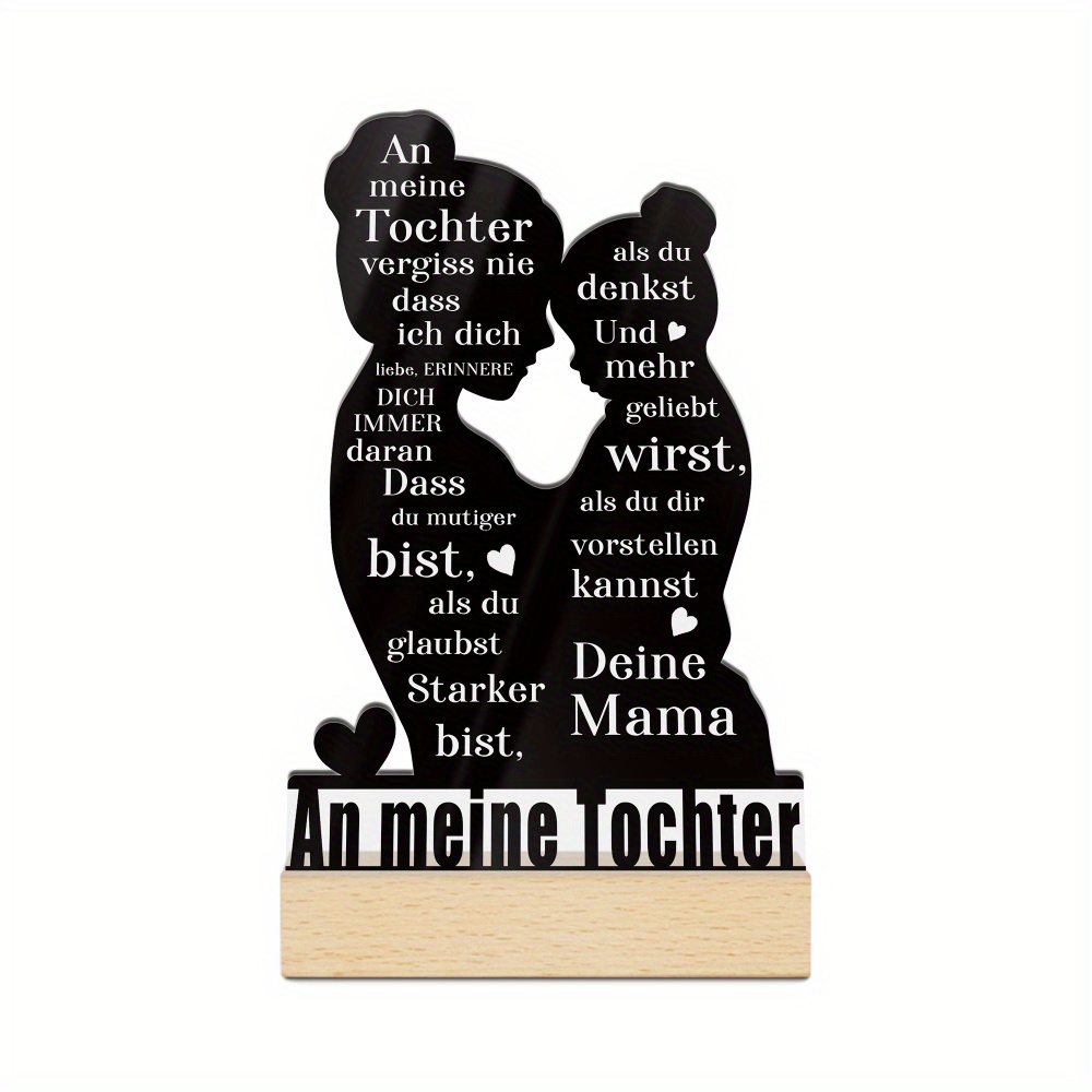 Image of 2d Flat, 2d Flat 1pc German Acrylic Sign With Wooden Base, Table Decoration, "to My Daughter, That I Love You," Desktop Decoration For Home, Room, Gift For Daughter From Mom, 2d Flat