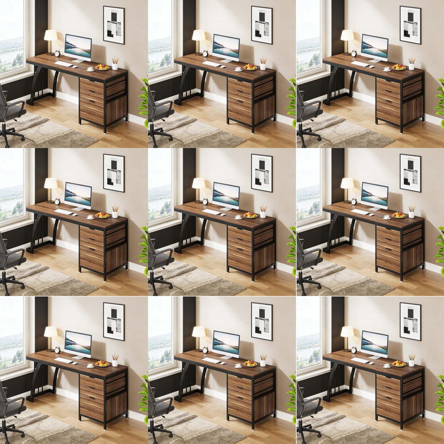 Walnut Industrial Vanity Table - 150cm Dressing Table With 3 Reversible Drawers, Makeup Storage Study Vanity Desk With Organizer, Home Essential For Bedroom & Dressing Room, Ideal Daily Gift