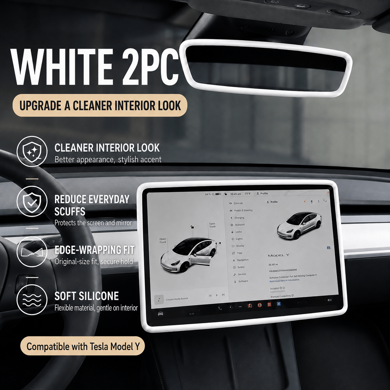 TEMU 2pcs Suitable For Control Screen Frame Silicone Protective Cover, Wireless Charging Silicone Pad, Rearview Mirror Frame Protective Cover,