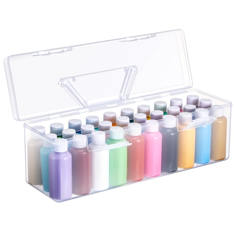 TEMU 1pc Acrylic Paint Storage Box Acrylic Paints, Portable Craft Art Organizer With Handle, S Capacity Plastic Art Supply Clear Boxes
