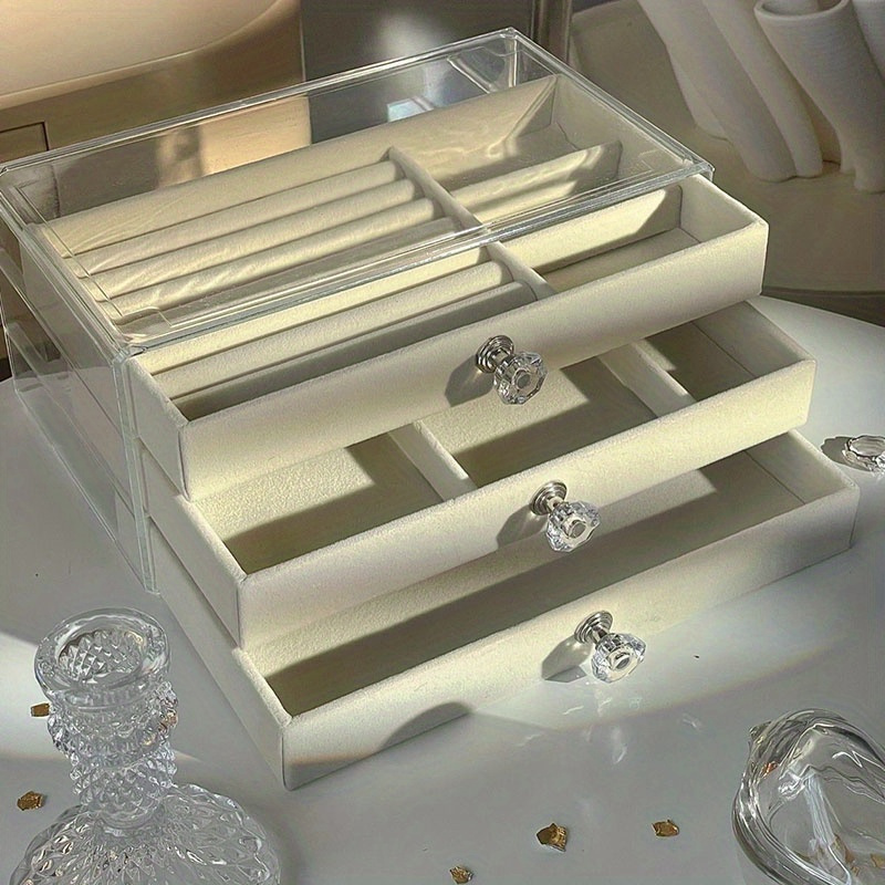 1шт элегантная прозрачная акриловая коробка для хранения украшений с 3 ящиками, кристальными ручками, для организации серег, колец, ожерелий, браслетов, кулонов, детали для ювелирных изделий 0