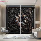2pcs elegant black floral print curtains modern semi transparent polyester drapes with golden accents easy to hang rod for living room or bedroom decor bedroom decor floral pattern curtains durable fabric curtains for living room