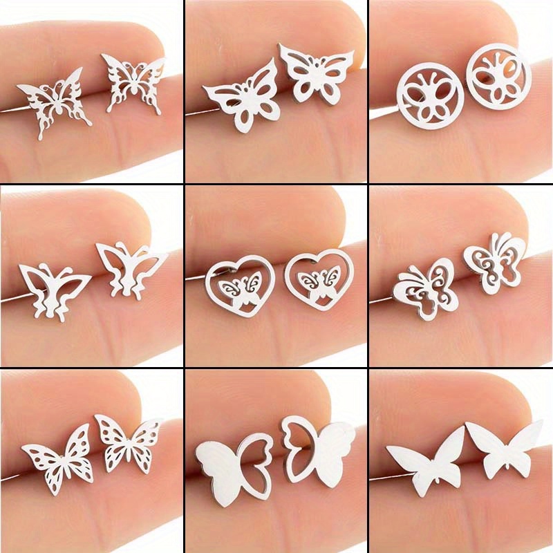 TEMU 9-pair Cute Earrings Set, 316l Stainless Steel Material, Perfect Gift For S' Daily Wear