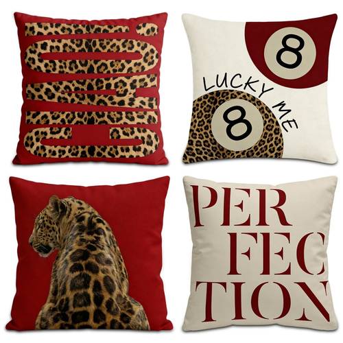 4pcs 2d flat printing spring summer pillowcases in multiple sizes features printed leopard print letters ball and patterns with a color palette of red and non real embroidery single sided print pillow inserts not