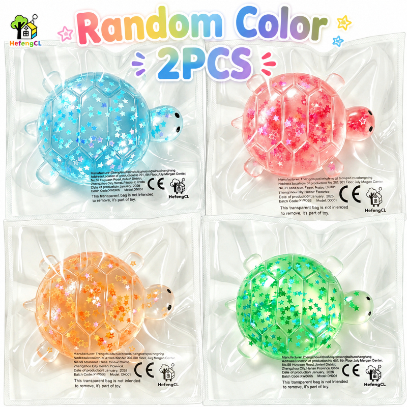 TEMU Hefengcl 2pcs Random Color Sea Turtle Toy, Transparent Sensory Toy, Glitter Squeeze Toy, Colorful Ocean Animal Gift For Kids, School Classroom