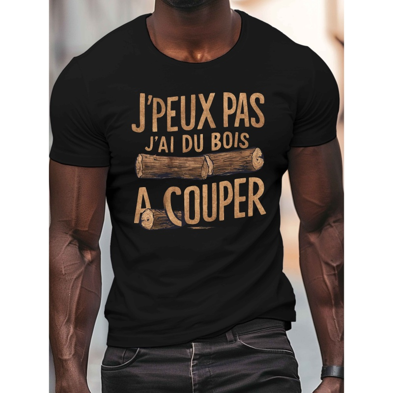 

1pc T-shirt d'été décontracté pour hommes avec de coupe-bois, col rond, manches courtes, tissu en polyester tricoté, haut léger et extensible