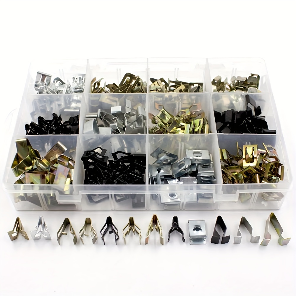240pcs Car Dashboard & Door Panel Fastener Set - Durable Metal Clips With U-type Gaskets For Interior Upgrade