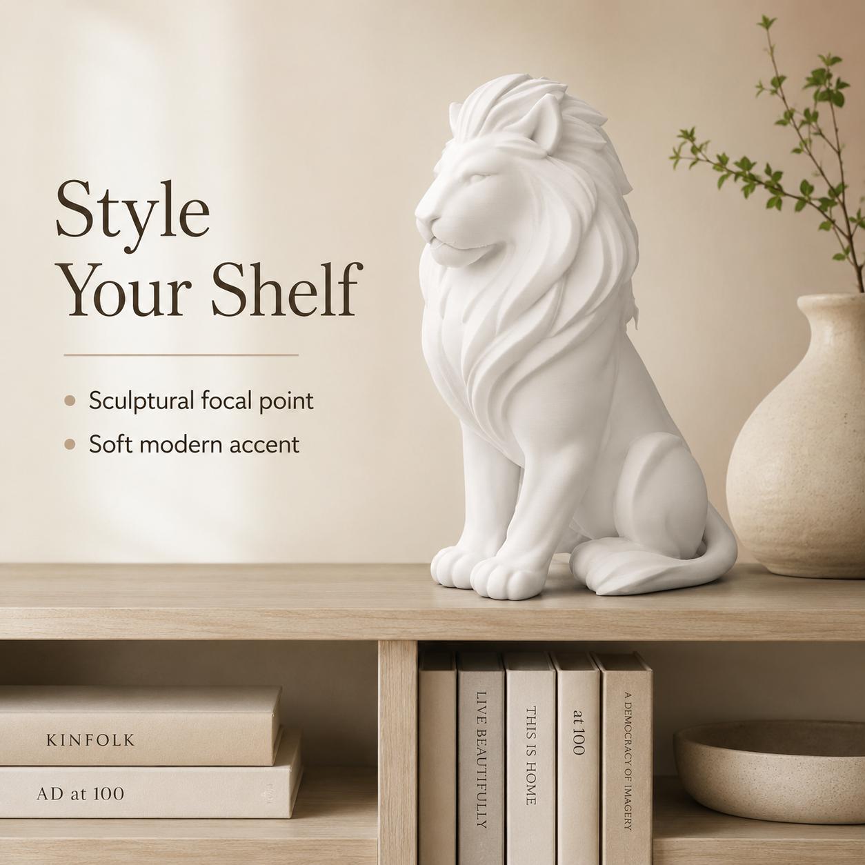 Image of White & Statue - Matte Plastic Lion Sculpture Statue Suitable For Home Decor, Tabletop Shelf Mantel Desk Decor, Point Gift For , Lion Sculpture For Console Table Living Room Office Decor