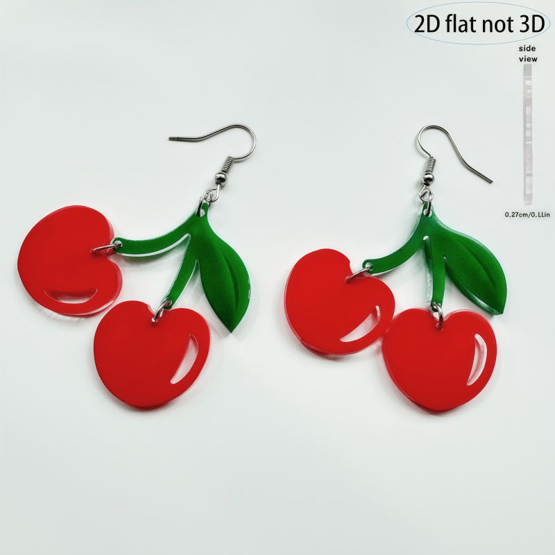 E-shop 2D Flach, 2D Flach 2 Stück Doppelte Kirsch-Ohrringe, Rote Frucht Acryl Ohrhänger, Süßer Mädchenhafter Vielseitiger Schmuck für den Urlaub, 2D