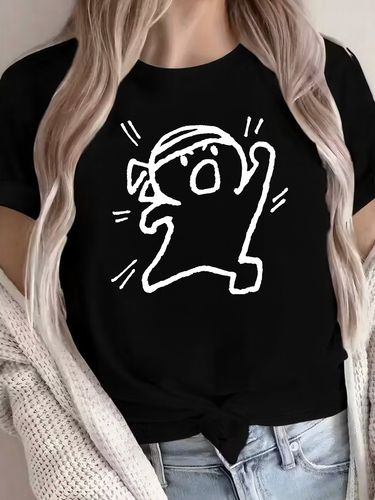 Camiseta de mujer suave y transpirable de cuello redondo y manga corta con estampado de animales humorístico y tierno, lavable a máquina, top casual adecuado para el hogar, exteriores, atuendo casual - Cómoda camiseta básica de uso diario