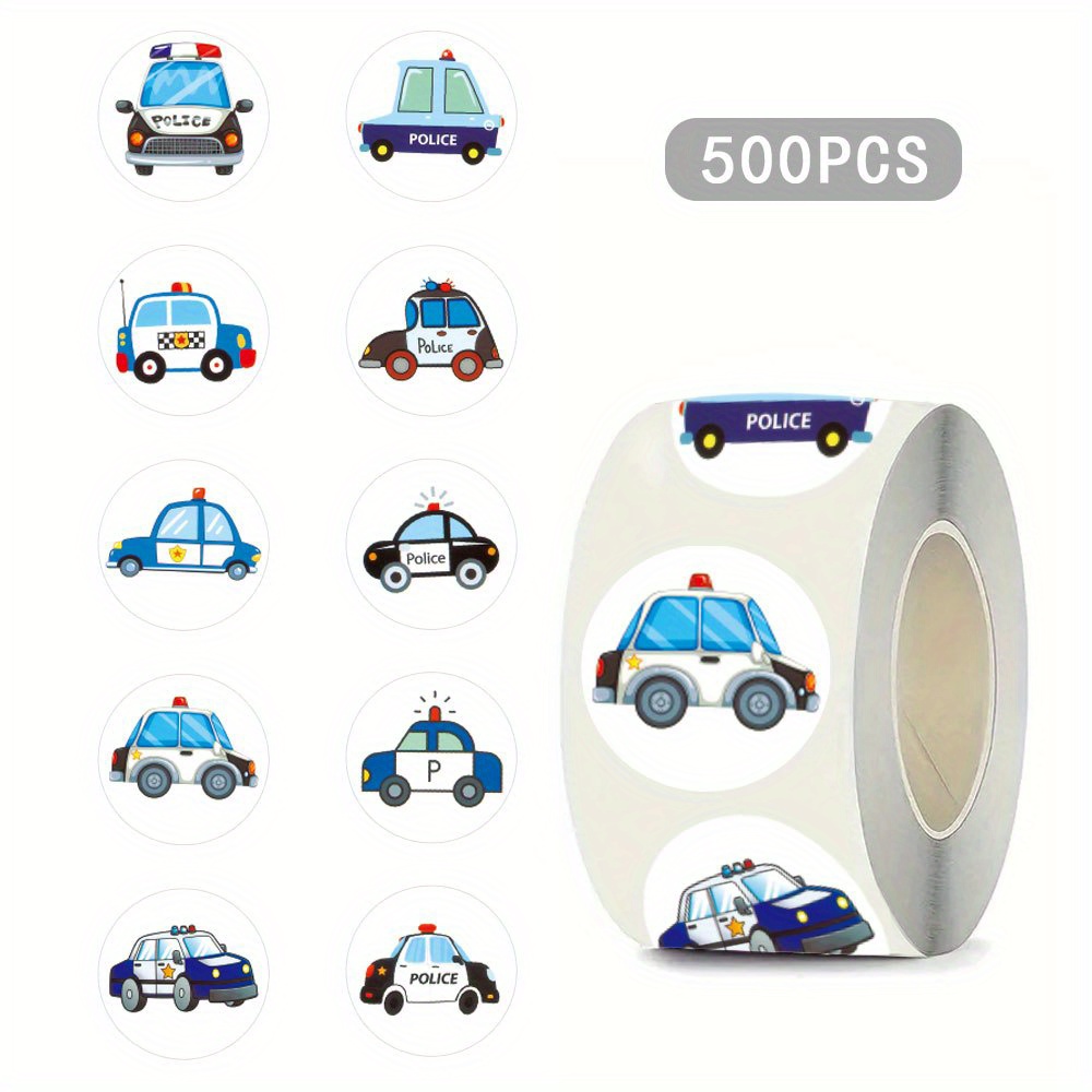 500pcs Roll Of Police Car Stickers, 1-inch Adhesive Decorative Tape For Diaries, Notebooks, Envelopes, Office Supplies, , And Birthday Party Stickers