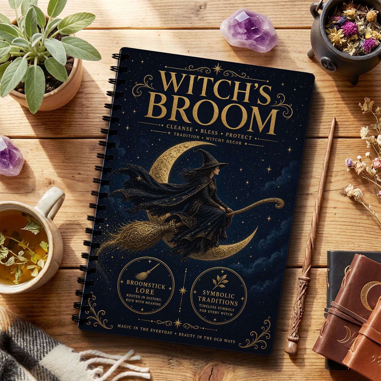 TEMU ' Broom Magic Scrapbook - English Version Suitable For , Journal With Cleansing, Protection Spells, Luck & Notes, Gift For Christmas, Halloween,