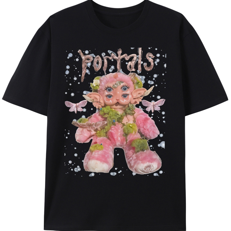 

Fairy-themed Cotton T-shirt, Casual Crew Neck, Regular Fit, Non-stretch Knit Fabric, With Graphic And "" Lettering, For Men, Cartoon Print Tee