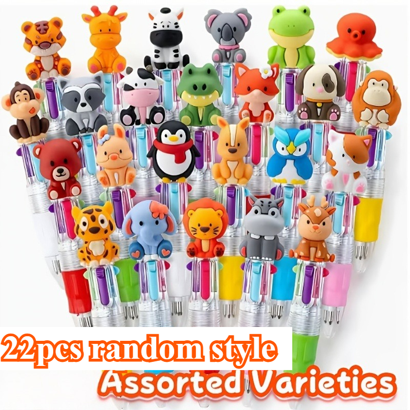 TEMU Lot de 12/22 stylos Zoo 4 couleurs aléatoire, stylo portable en un, convient pour d'anniversaire et sur le thème des animaux, cadeaux de rentrée