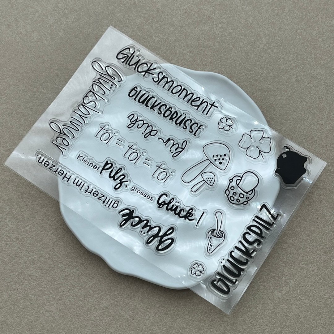 Image of German Phrases Clear Stamps And Metal Cutting Dies Set, Mushroom Clover Stamp Die Kit For Card Making Scrapbooking Junk Journal Gift Tag Diy Paper Craft