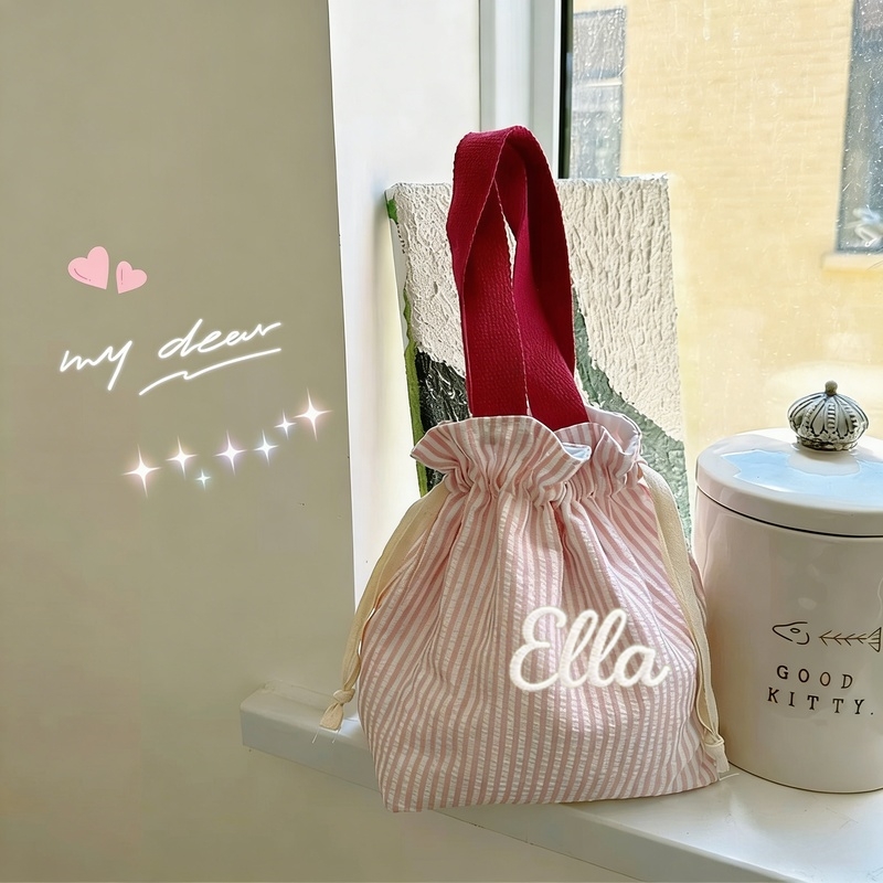 TEMU Personalized Custom Name/text Drawstring Tote Bag - Customizable Durable Gift Bag With Drawstring Closure, Wrist Strap, And Hanging Ring -