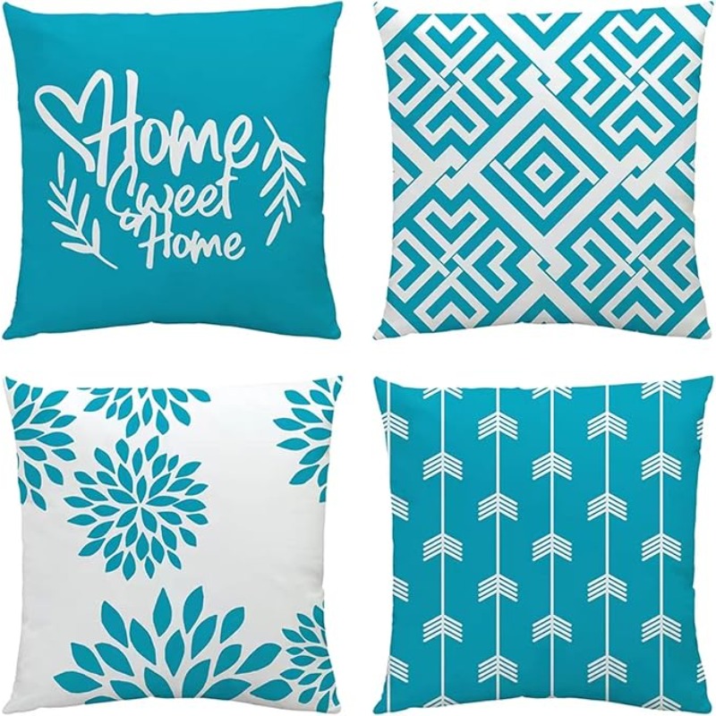 TEMU 4pcs Teal Cushion Covers 45 X 45 Set Of 4 Velvet Quotes Cushion Cover 45x45 Geometric Pillow Cases Home Decor Cushions For Sofa Bed Garden