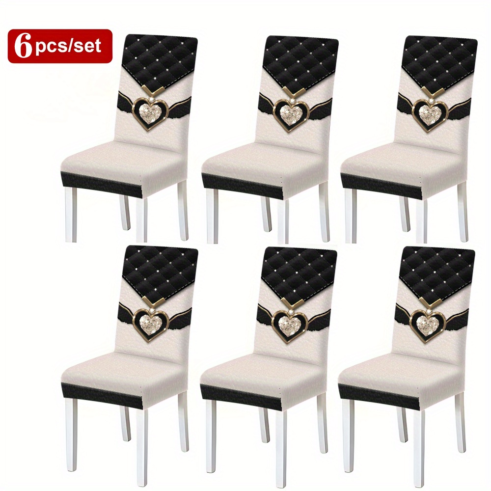 TEMU Lot de 2/4/6 housses de banc de salle à manger style luxe , noir et doré, à motif de cœur, d' et de , adaptées pour restaurants, hôtels,