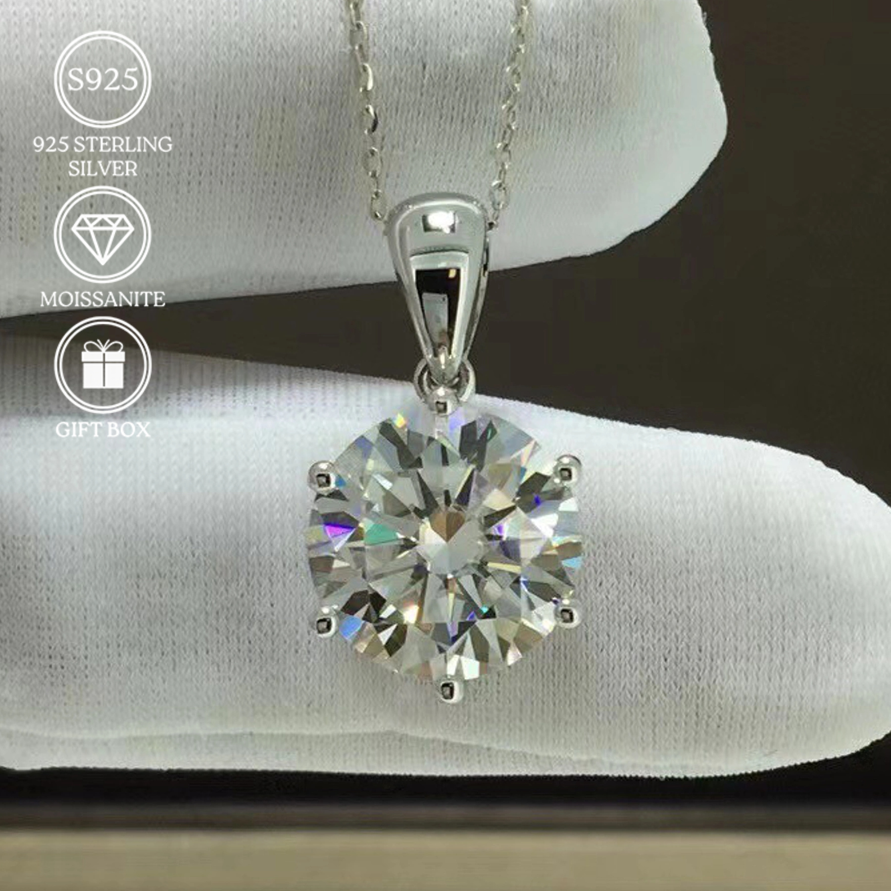 TEMU A 5-carat Classic Moissanite Pendant, Made Of S925 Material, With A Six-prong Design, Luxurious And Exquisite, Classic, Elegant And Versatile.