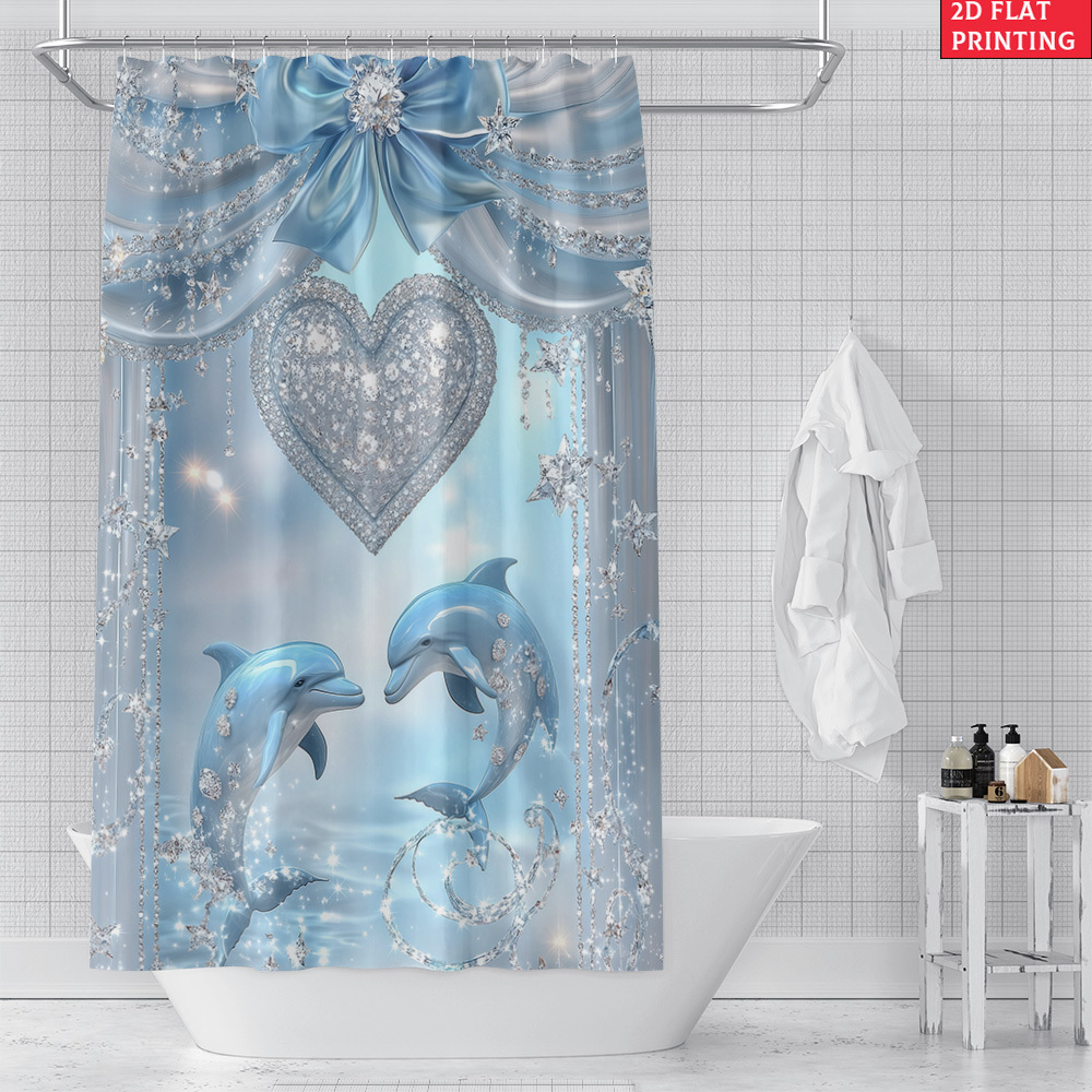 TEMU Rideau de douche plat 2D, 1 pièce, motif et cœur, décoration de salle de bain et l'hôtel