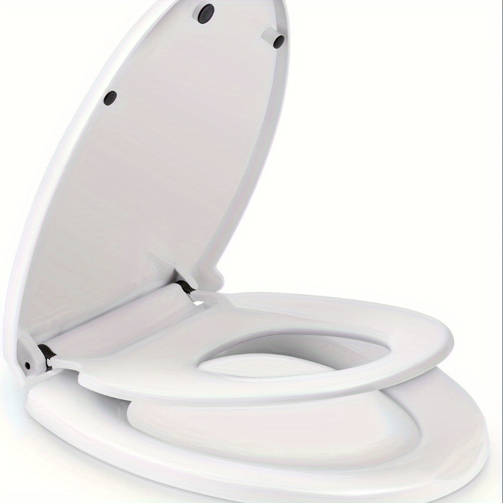 TEMU 1pc Contemporary Soft Close Toilet Seat With Lid - Universal Round Plastic, Quiet Potty Training, No Electricity Or Battery Needed