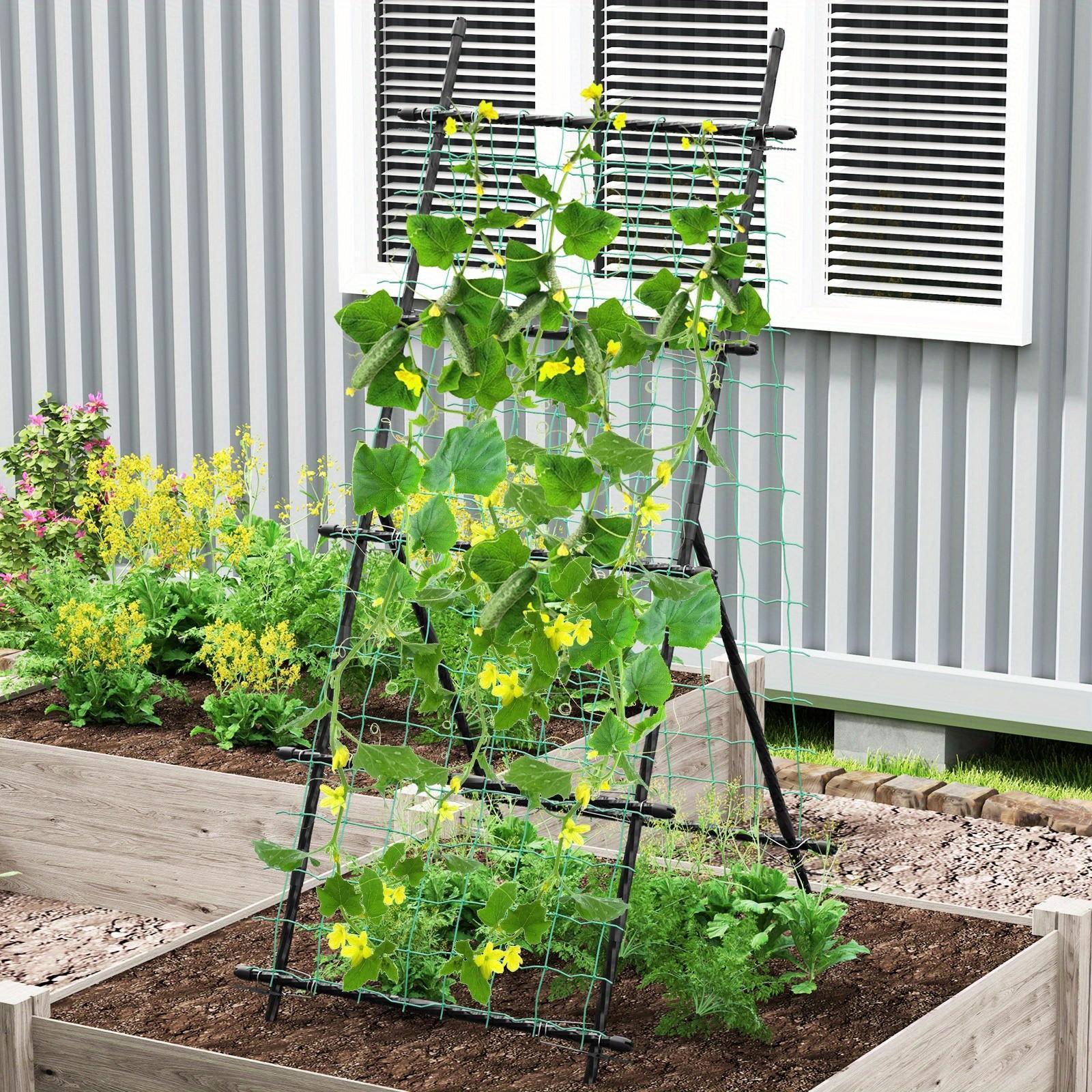 TEMU Lifezeal 74" Tall Garden Trellis For Climbing Plants - Heavy-duty Pe-coated Metal & Pp Netting, Sturdy Vertical Support Stand For , Peas,