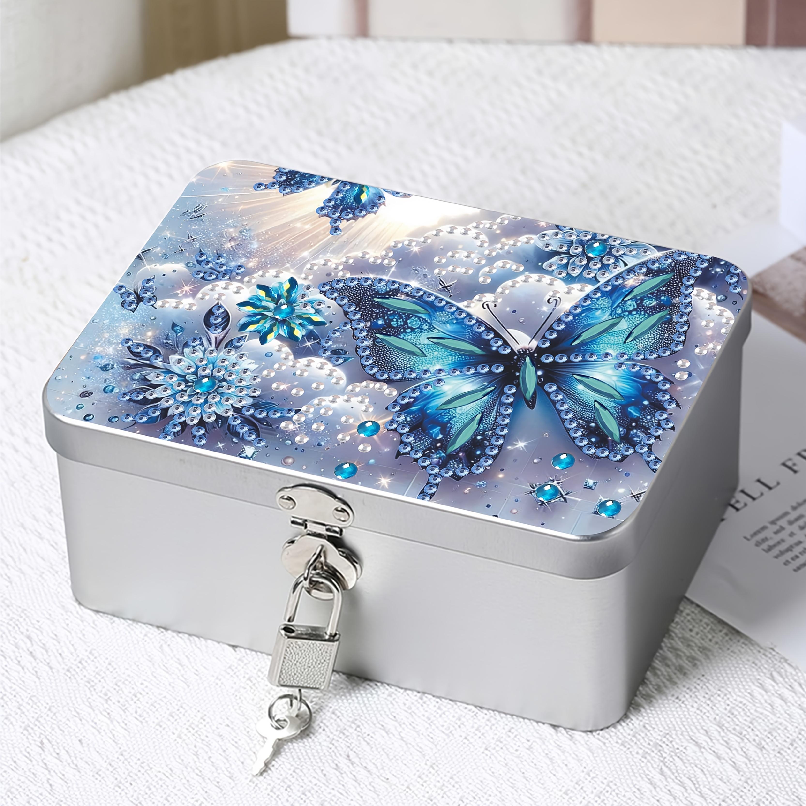 TEMU 1pc Vintage Diamond Painting Kit Metal Storage Box With Chain- Round And Irregular Shaped Diamonds In Diamond , Perfect For Storing Cosmetics,
