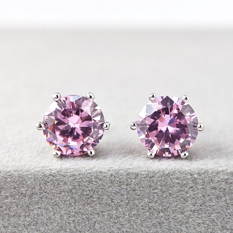 Women's 925 Silver Six-Prong Synthetic Zircon Earrings, Luxurious Gift