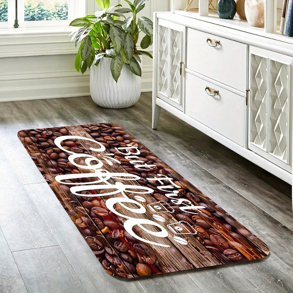 TEMU 1pc, Coffee Beans Printed Kitchen Floor Mat, Machine Washable