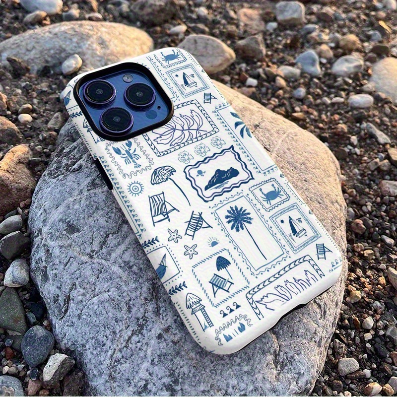 TEMU Phone Case - Stylish And Minimalist Line Drawing Of A Leisure Vacation, Featuring A Dual-protection Phone Case Compatible With For Iphone 16 Pro