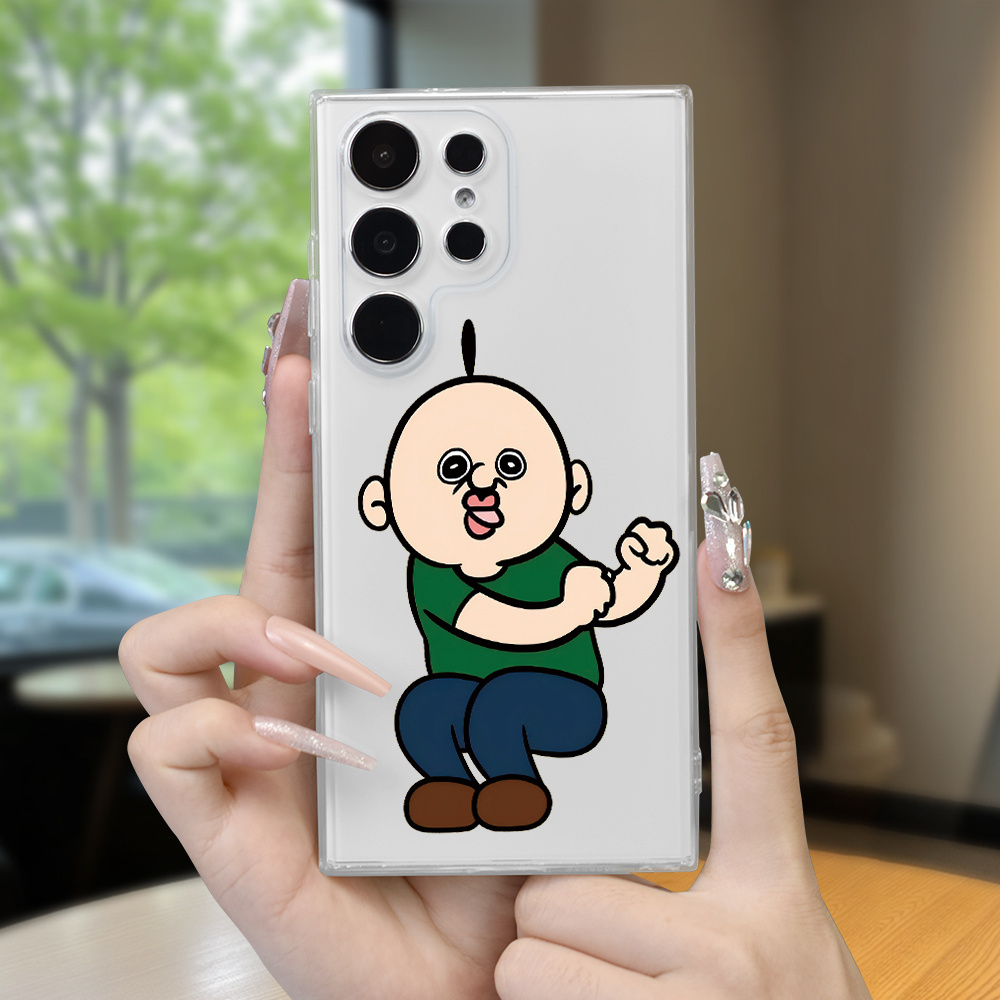 TEMU 스타일리시하고 간단하며 귀여운 만화 패턴 개인화 트렌디 투명 폰 케이스, 편안한 손잡이가 달린 삼성 및 갤럭시