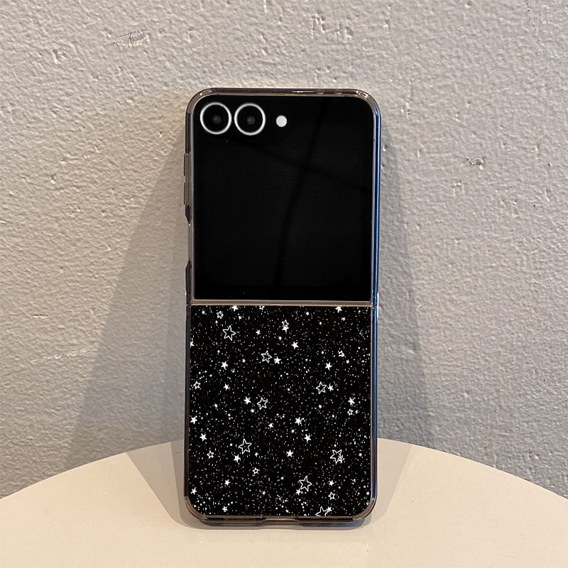 TEMU Phone Case: 8260 Starry Sky Transparent Black Tpu Printed Pattern Suitable For Galaxy Z Flip Series Foldable Full-body Anti-drop Phone Case For