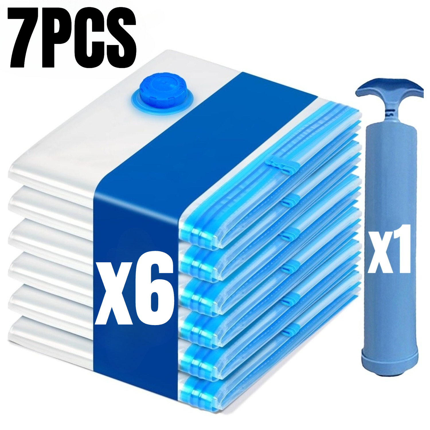 TEMU 5/7pcs Set Of Vacuum Compression Storage Bags With Hand Pump, Transparent And Visual Large-capacity Stackable Storage Compression Bags,