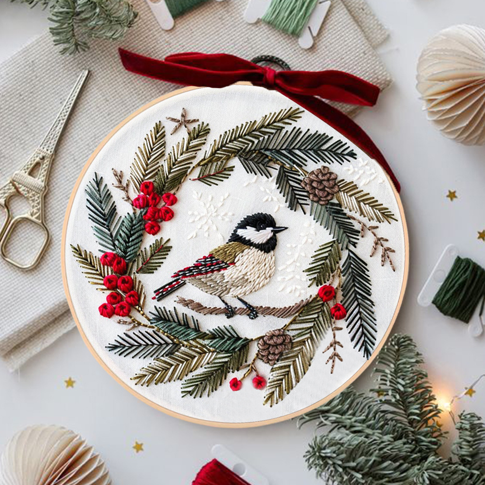 

1pc Stitch Embroidery Kit Bird Embroidery Supplies Diy Round Embroidery Animal Handmade Needlework Christmas Home Decoration