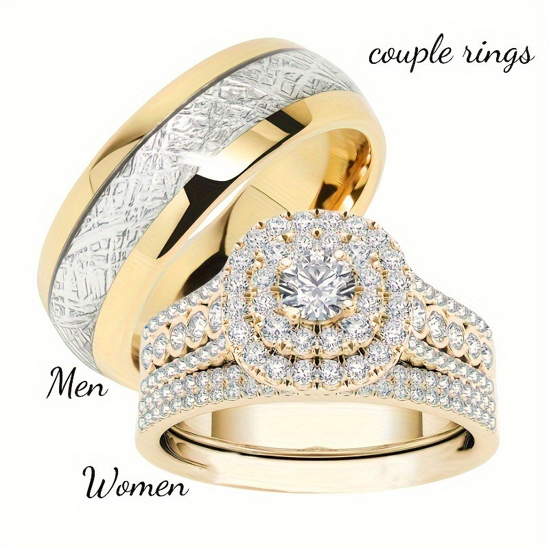 

Chic Golden-tone Stainless Steel Couple's Ring Set - Engagements & Weddings