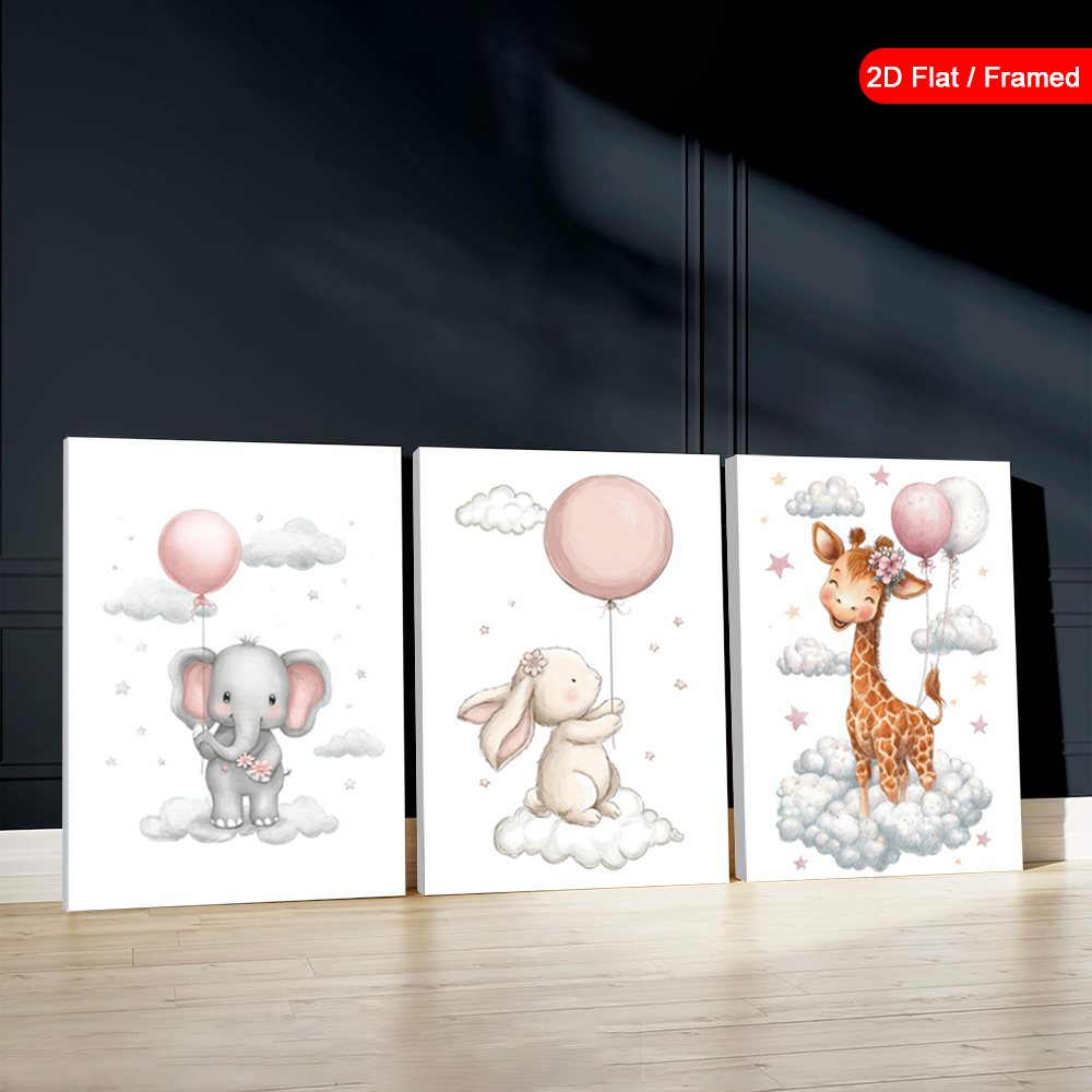 3pcs Wood Frame Pink Balloons Wall Art Prints, Unframed