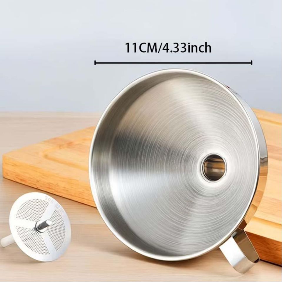 Image of 1 Set Of Stainless Steel Funnel With Filter, Food-grade Metal Funnel With Filter, Suitable For Filling Bottles, Transferring Liquids, Oils, Juices, And Milk